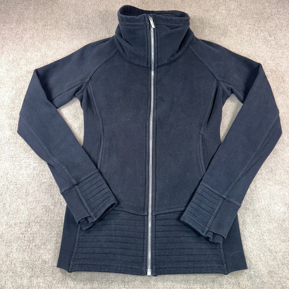 Lululemon Black Moto Full Zip Funnel Neck Fleece Jacket Size 6